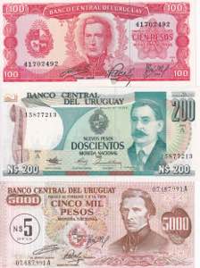 Uruguay, 100-200-5.000 Pesos, 1967-1986, UNC