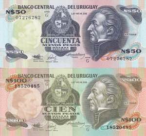 Uruguay, 1988-1989 Issues 50-100 Pesos, UNC
