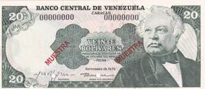 Venezuela, 20 Bolivares Specimen 1979, UNC