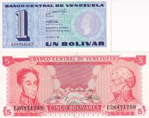 Venezuela, 1989 Issues 1-5 Bolivares, UNC