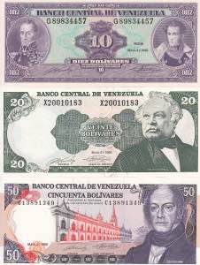 Venezuela, 1990 Issues 10-20-50 Bolivares, ... 