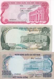 Vietnam, 1969 Issues 20-100-1.000 Dong, UNC