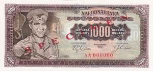Yugoslavia, 1.000 Dinara Specimen ... 