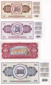 Yugoslavia, 10-20-100-1.000 Dinara ... 