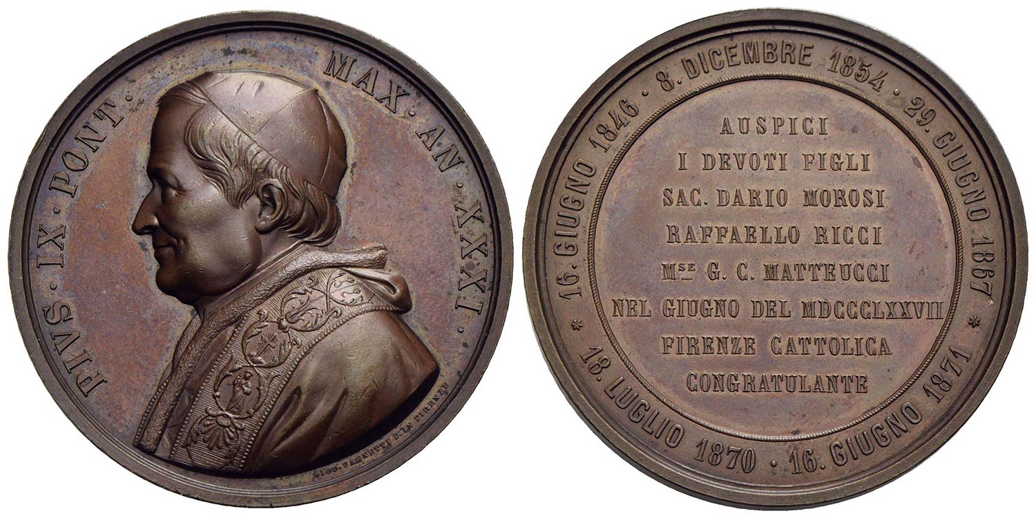 Médaille Annuelle Du Pape Pie IX - Argent, Année 1876, Atelier Bianchi (Italie)