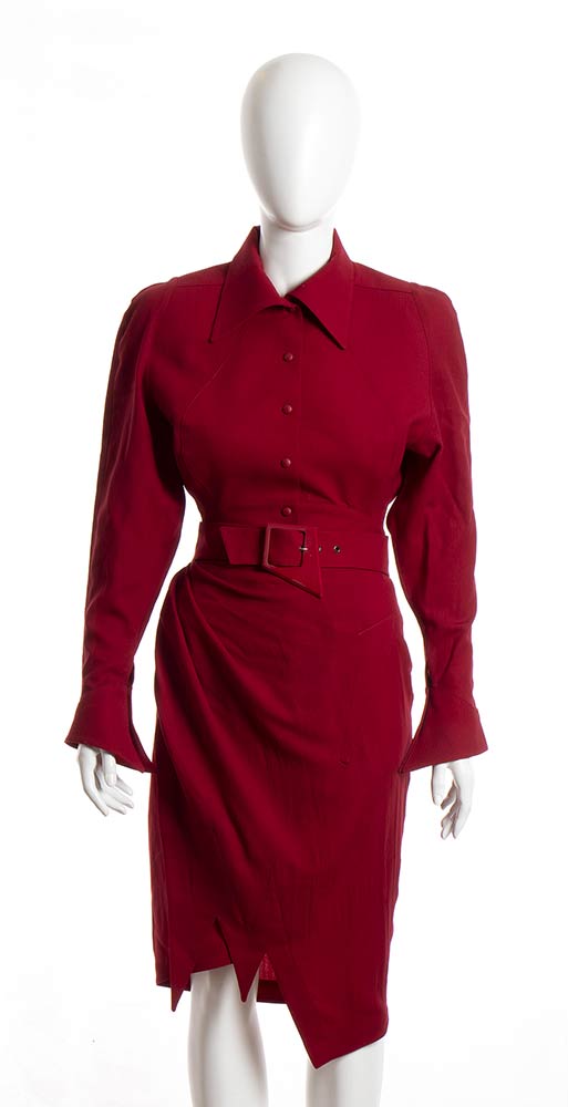 THIERRY MUGLER WOOL DRESS 80s Cherry red wool - Bertolami Fine Art