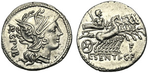 L. Sentius C.f., Denario, Roma, ... 