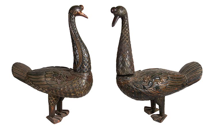 A PAIR OF LARGE CARVED AND PAINTED ... 
