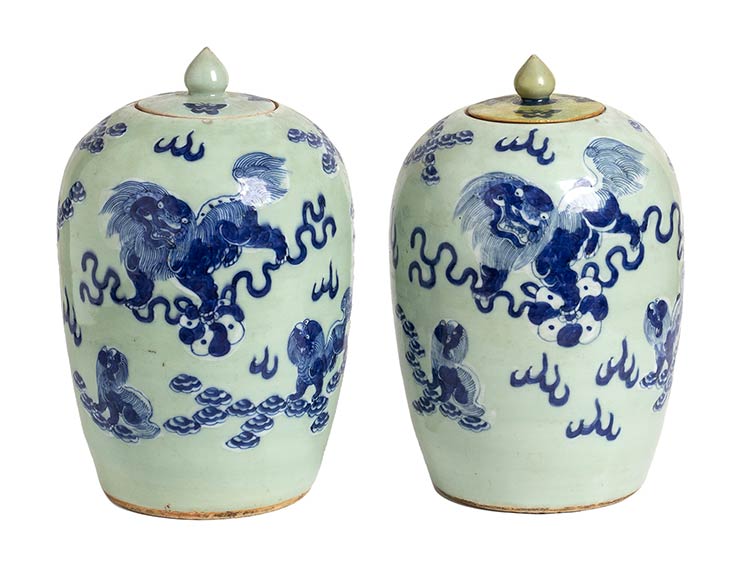 A PAIR OF PORCELAIN VASES AND ... 