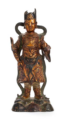A LACQUERED AND GILT BRONZE FIGURE ... 