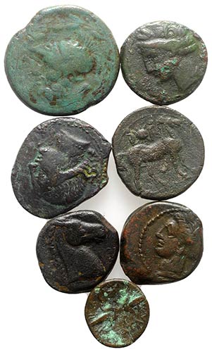Lot of 7 Greek Æ coins, including ... 