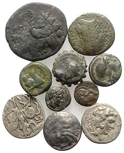 Lot of 10 Greek AR and Æ coins, ... 