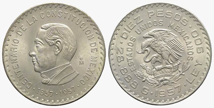 Mexico. AR 10 Pesos 1957 (40mm, ... 
