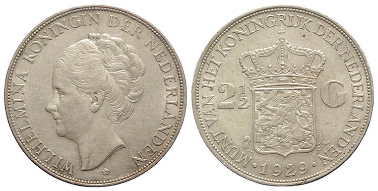 Nederland. AR 2-1/2 Gulden 1929 ... 