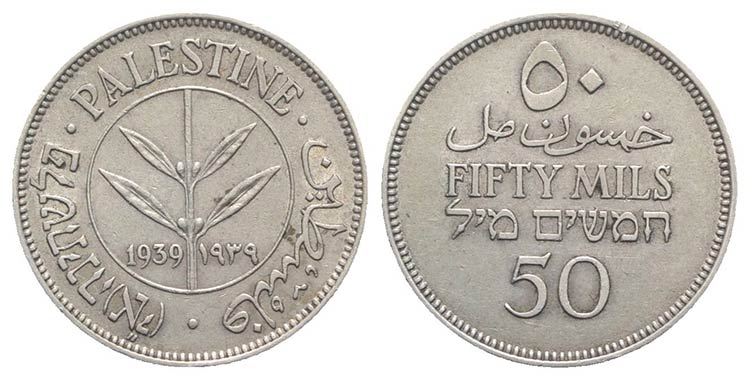 Palestine. AR 50 Mils 1939 ... 