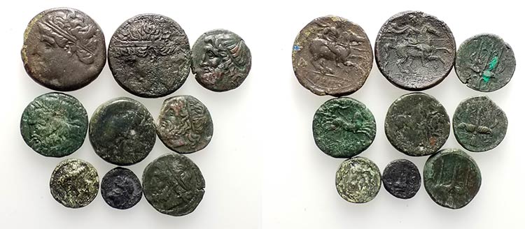 Sicily, lot of 9 Greek Ӕ coins, ... 