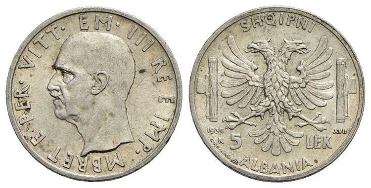 Albania - 5 Lek - 1939 XVII - AG ... 