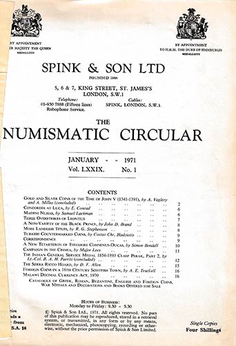 Numismatic Circular Vol. LXXIX, ... 