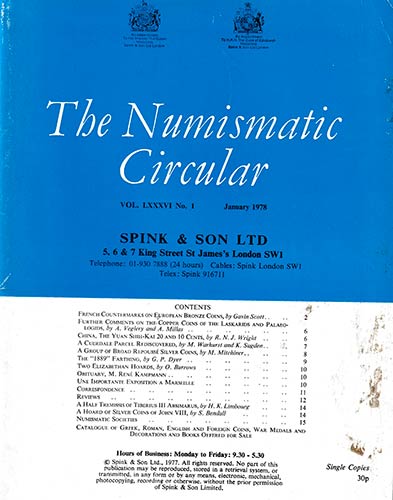 Numismatic Circular Vol. LXXXVI, ... 