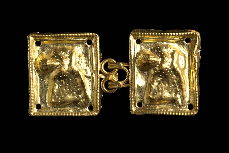 An etruscan gold belt hook with ... 