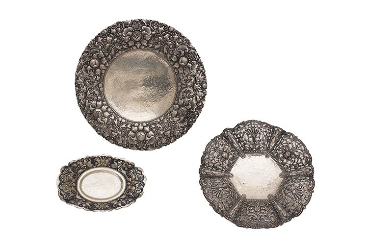 THREE INDONESIAN REPOUSSÉ  SILVER ... 