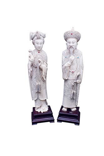 TWO HARDSTONE-INLAY IVORY CARVINGS ... 