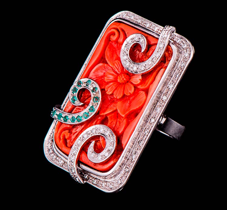 FLORAL CORAL RING  Handcrafted  ... 