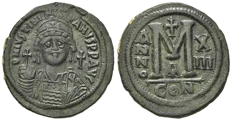 Justinian I (527-565); AE 40 Nummi ... 