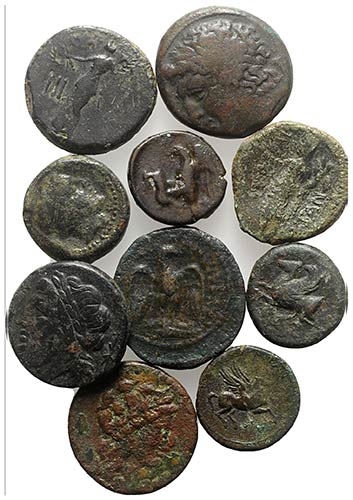 Lot of 10 Greek Æ coins, ... 