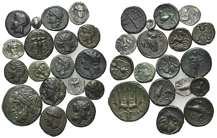 Lot of 18 Greek AR and AE coins, ... 
