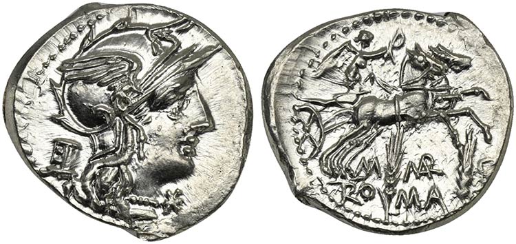 M. Marcius Mn.f., Denarius, Rome, ... 