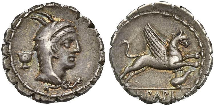 L. Papius, Serrate Denarius, Rome, ... 