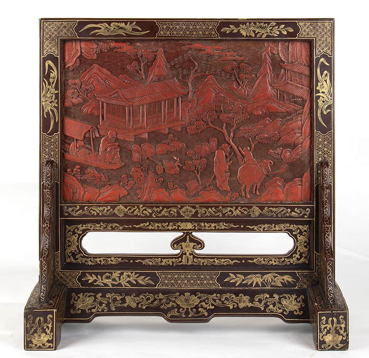 A LACQUERED, GILT AND CARVED WOOD ... 