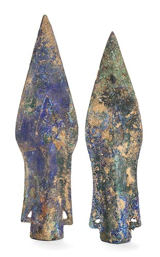 TWO BRONZE WITH AZURITE SPEARS ... 