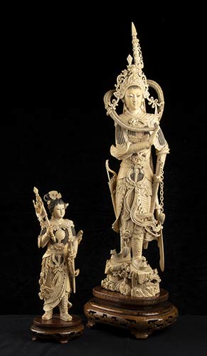 TWO IVORY SCULPTURES OF A FEMALE ... 