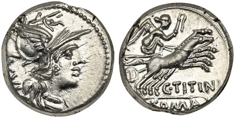 C. Titinius, Denarius, Rome, 141 ... 