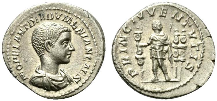 Diadumenian, as Caesar, Denarius ... 