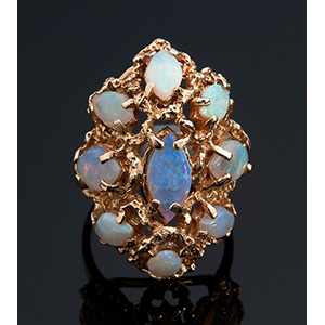14K yellow gold opals Cluster ring ... 