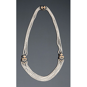 PEARLS, ONYX AND DIAMOND NECKLACE; ... 