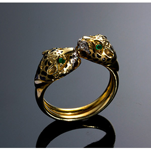 Vintage 14K gold feline head Ring ... 