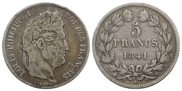 France, AR 5 Francs 1841 (37mm, ... 