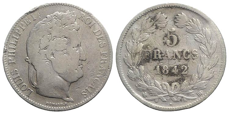 France, AR 5 Francs 1842 (37mm, ... 