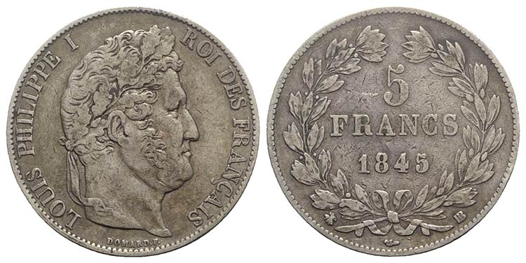 France, AR 5 Francs 1845 (37mm, ... 