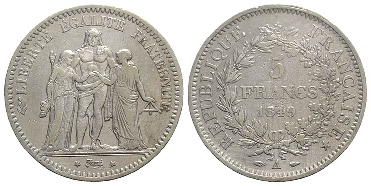 France, AR 5 Francs 1849 (37mm, ... 