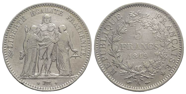 France, AR 5 Francs 1849 (37mm, ... 