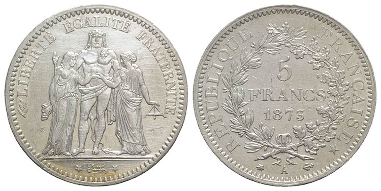 France, AR 5 Francs 1873 (37mm, ... 