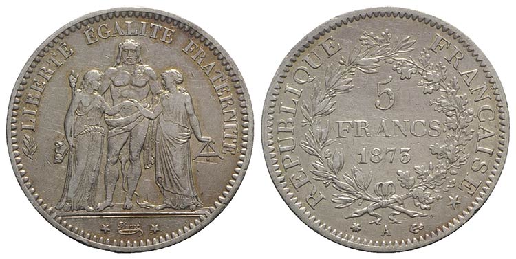 France, AR 5 Francs 1873 (37mm, ... 