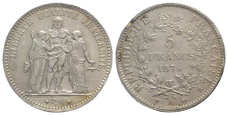 France, AR 5 Francs 1875 (37mm, ... 