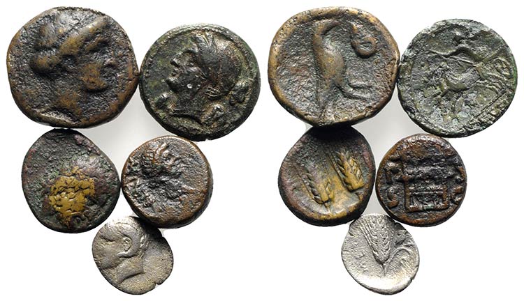 Lot of 5 Greek AR and Æ coins, to ... 