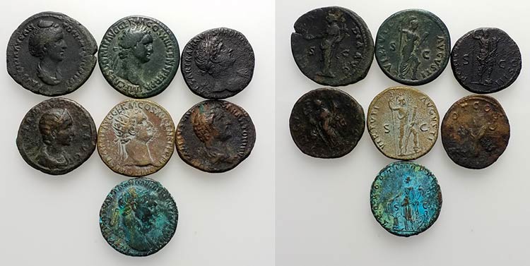 Lot of 7 Roman Imperial Æ Asses, ... 